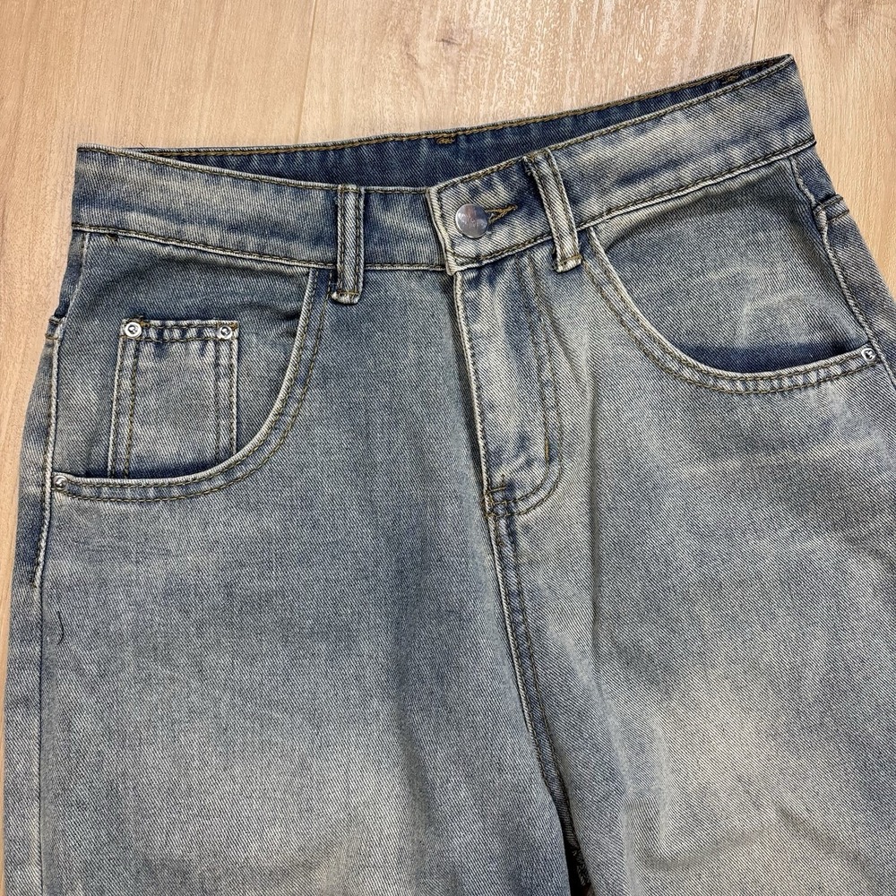 Y2K Super Wide Leg Flare Acid Wash Womens Jeans 28 High Waist Festival Frayed - Picture 2 of 9